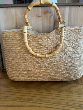 St. John's Bay Natural Straw Tote with Bamboo Handles